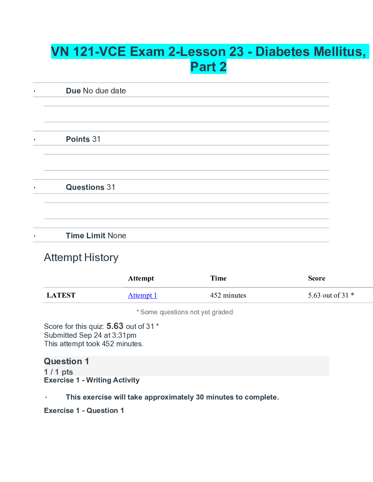 Preview of VN 121-VCE Exam 2-Lesson 23 - Diabetes Mellitus, Part 2
